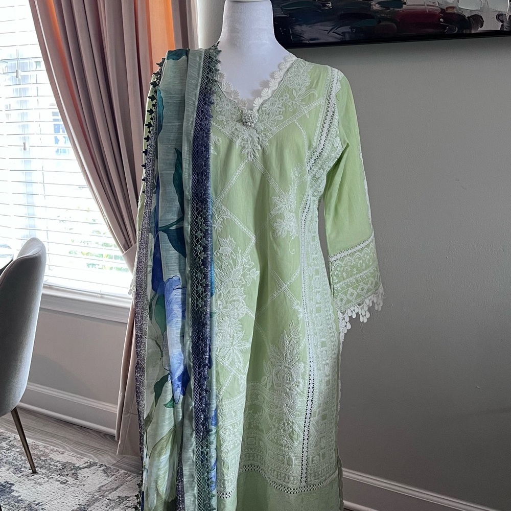Elegant Green Lace Dress pakistani indian shalwar kameez